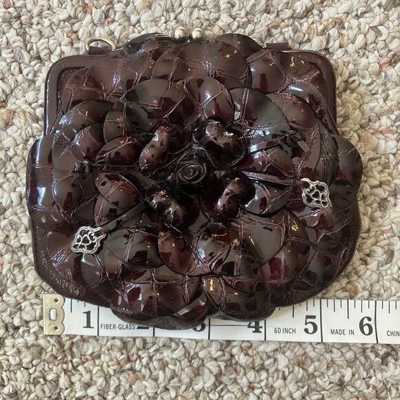 Brighton Rosalie Patent Leather Coin Purse Warm Brown Layered Flower Whimsigoth - Picture 8 of 9